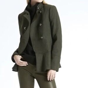 Banana Republic Olive Green Italian Wool Blend Military Style Coat Size Medium